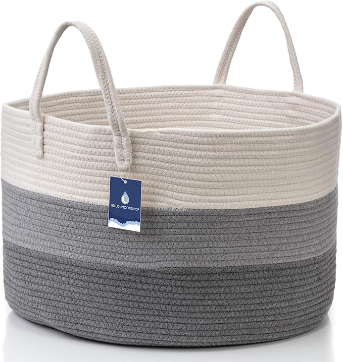YELLOWMOONDROP XXL Woven Blanket Basket with Handles 20"X