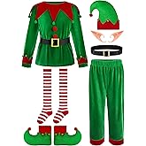 FancyFun 6 Pack Christmas Kids Elf Costume, Boys Christmas Elf Costume Velvet Cosplay Santa's Helper Costume Xmas Outfit