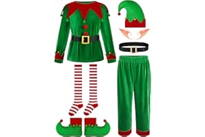 FancyFun 6 Pack Christmas Kids Elf Costume, Boys Christmas Elf Costume Velvet Cosplay Santa's Helper Costume Xmas Outfit
