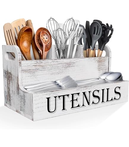 Organisateur De Couverts En Bois Rustique - 3 Compartiments Pour Fourchettes, Cuillères, Baguettes