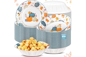 Sliner 100 Pcs 16 oz Thanksgiving Paper Bowl Pumpkin Autumn Maple Leaves Disposable Fall Thanksgiving Soup Bowl for Holiday Party Snack Dessert Salad Milk Cereal Serving Catering Event Supplies