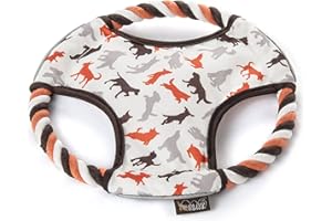 P.L.A.Y. PET LIFESTYLE AND YOU P.L.A.Y. Cute Outdoor Dog Toys - Flying Disc Ultra Durable Frisbee Rope Squeaker Toy, Great for Puppies & Small, Medium, Large Dogs - Floats in Water, 3M Reflective Strips, Beach Friendly (Vanilla)