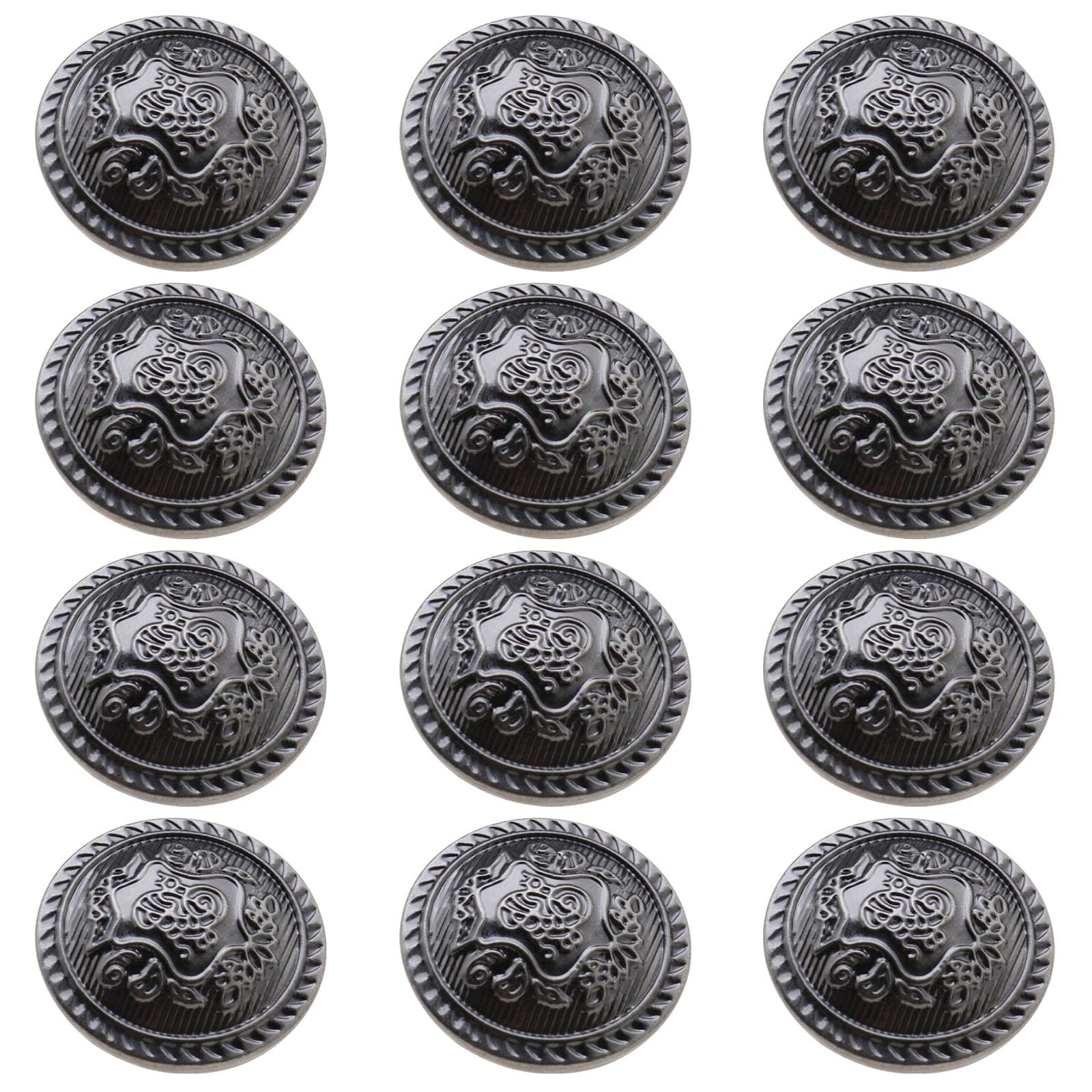 ECSiNG 12PCS Vintage Antique Silver Metal Blazer Engraved Buttons with Shank Round Sewing Buttons Decoration for DIY Craft Coats Jacket Windbreaker Trousers 25mm 1inch