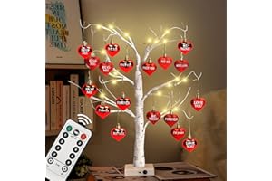 ZYP 24" Valentine's Day LED Lighted Birch Tree with 18pcs Ornaments,Warm White LED Birch Tree Light Tabletop Artificial Tree 8 Lighting Modes USB or Batteries Operated with Timer for Valentine's Day Decor