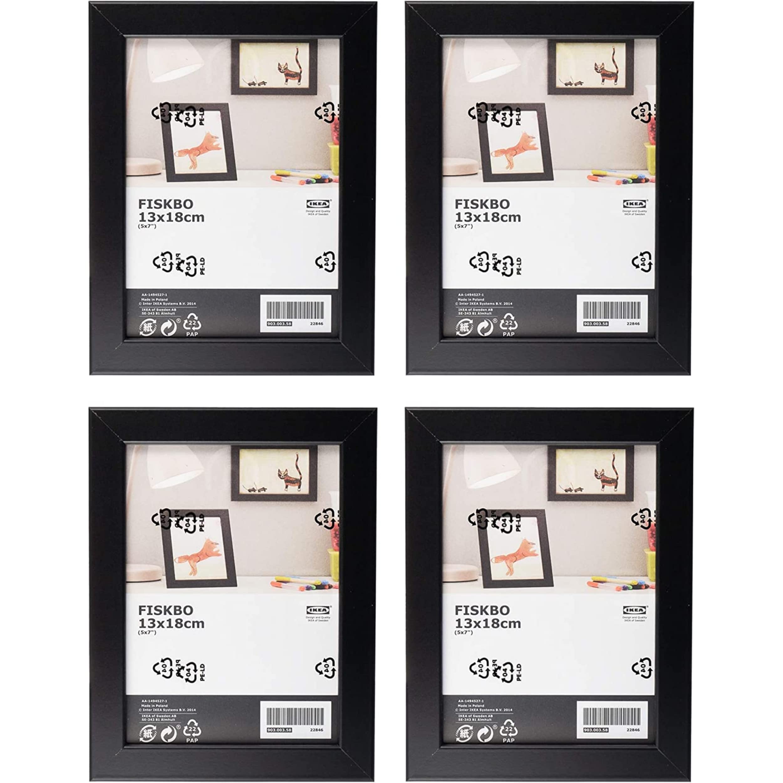 Ikea FISKBO Set of 4 Photo Frames, Black, 13 x 18 cm