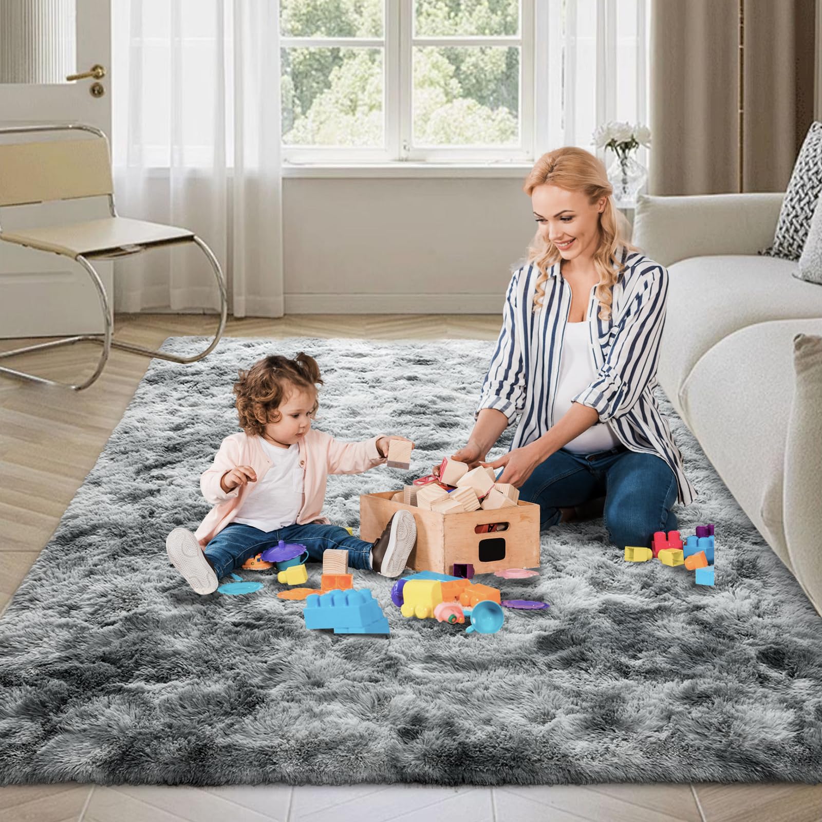 Photo 1 of FinRe?c Soft Grey Rugs for Bedroom Living Room, 3x5 Feet Fuzzy Shaggy Area Rug, Non-Slip Fluffy Furry Shag Rug for Nursery Kids Room Dorm Room Home Decor, Indoor Plush Floor Carpet