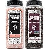 Soeos Himalayan Pink Salt 39 oz + Whole Black Peppercorns 18 oz, Coarse Grain, Kosher Salt for Grinder Refill, Salt and Pepper Grinder, Non-GMO Verified, Spice Seasoning Set for Cooking
