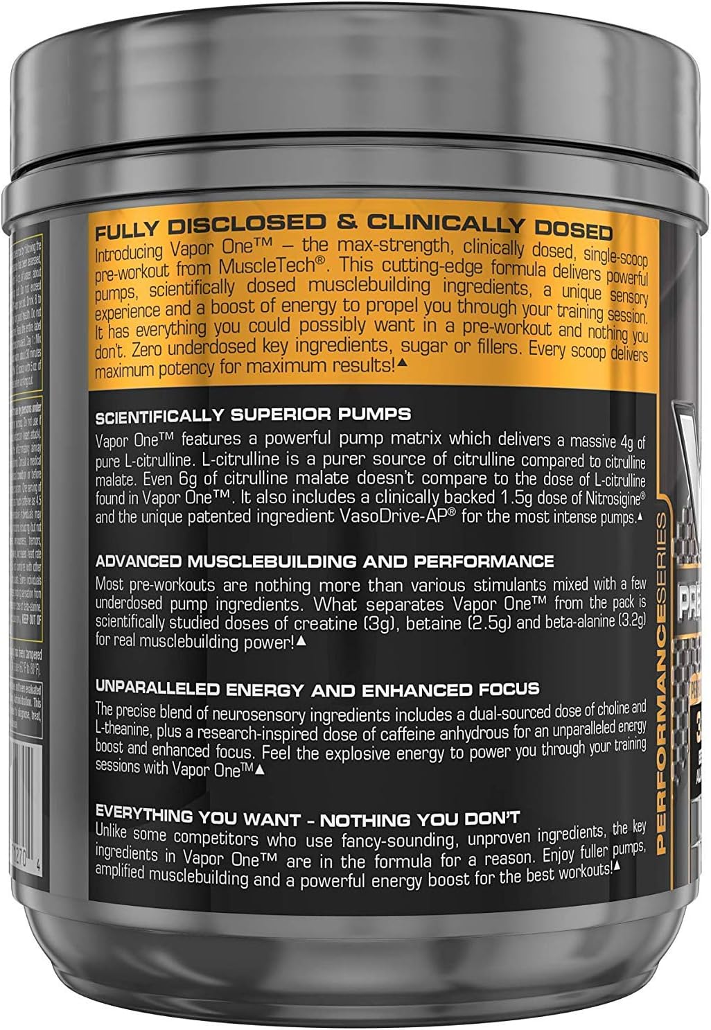 Muscletech Vapor One Pre Workout Powder, One Scoop Formula with Betaine HCL, Creatine and Beta Alanine to Boost Energy & Amplify Muscle Building, Rainbow Fruit Candy, 20 Servings (14.8oz): Health & Personal Care