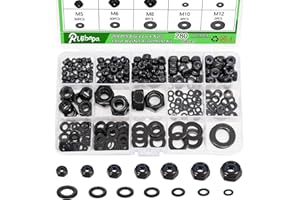 Ruibapa 280 PCS Black Lock Nuts & Flat Washer Assortment Kit, Metric Nuts and Flat Washer M3 M4 M5 M6 M8 M10 M12，304 Stainless Steel Standard Threaded Black