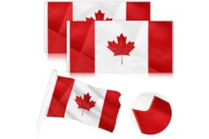 2 Pack Canada Flags, Canadian Flag 2x3 FT, 210D Heavy Duty Polyester Canada Flag with Embroidered Maple Leaf for Outdoor Indo