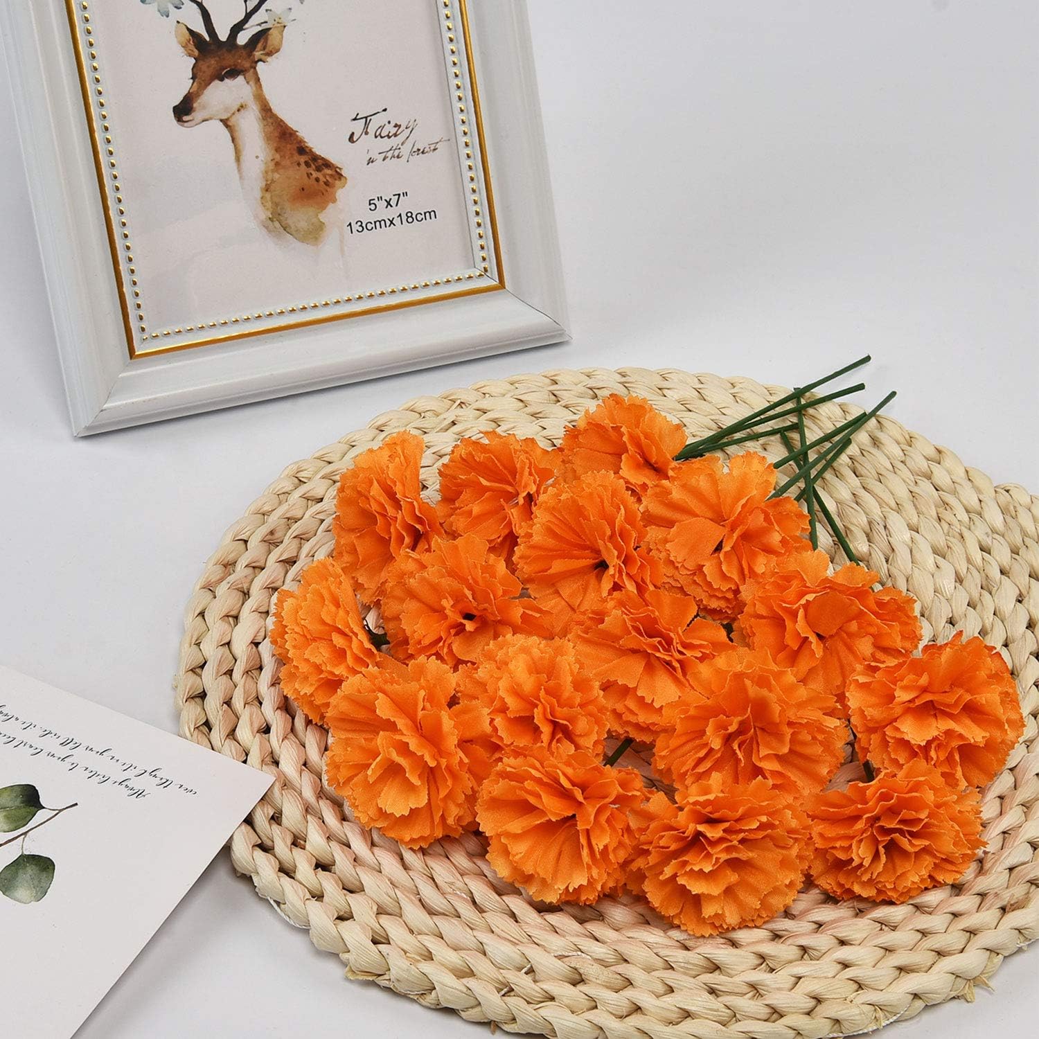 Amazon Com Martine Mall 50pcs Marigold Flower Heads Bulk Silk Carnation Flowers Artificial Flowers Carnation Heads With Stems Artificial Chrysanthemum Carnation Bouquets For Home Wedding Banquet Decor Orange Kitchen Dining