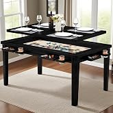 63"x39" Board Game Table with Removable Top Solid Wood Dining/Gaming Table | Gaming Table for 4-6 Players with Play Mat, 6 Detachable Cup Holders &amp; 6 Hobby Trays (Black)