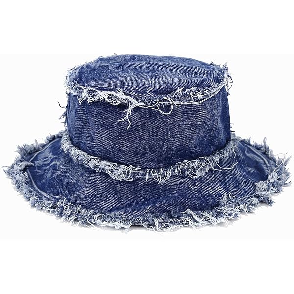 Distressed Denim Bucket Hats Frayed Jean Ripped Hole Fringe  display picture 3