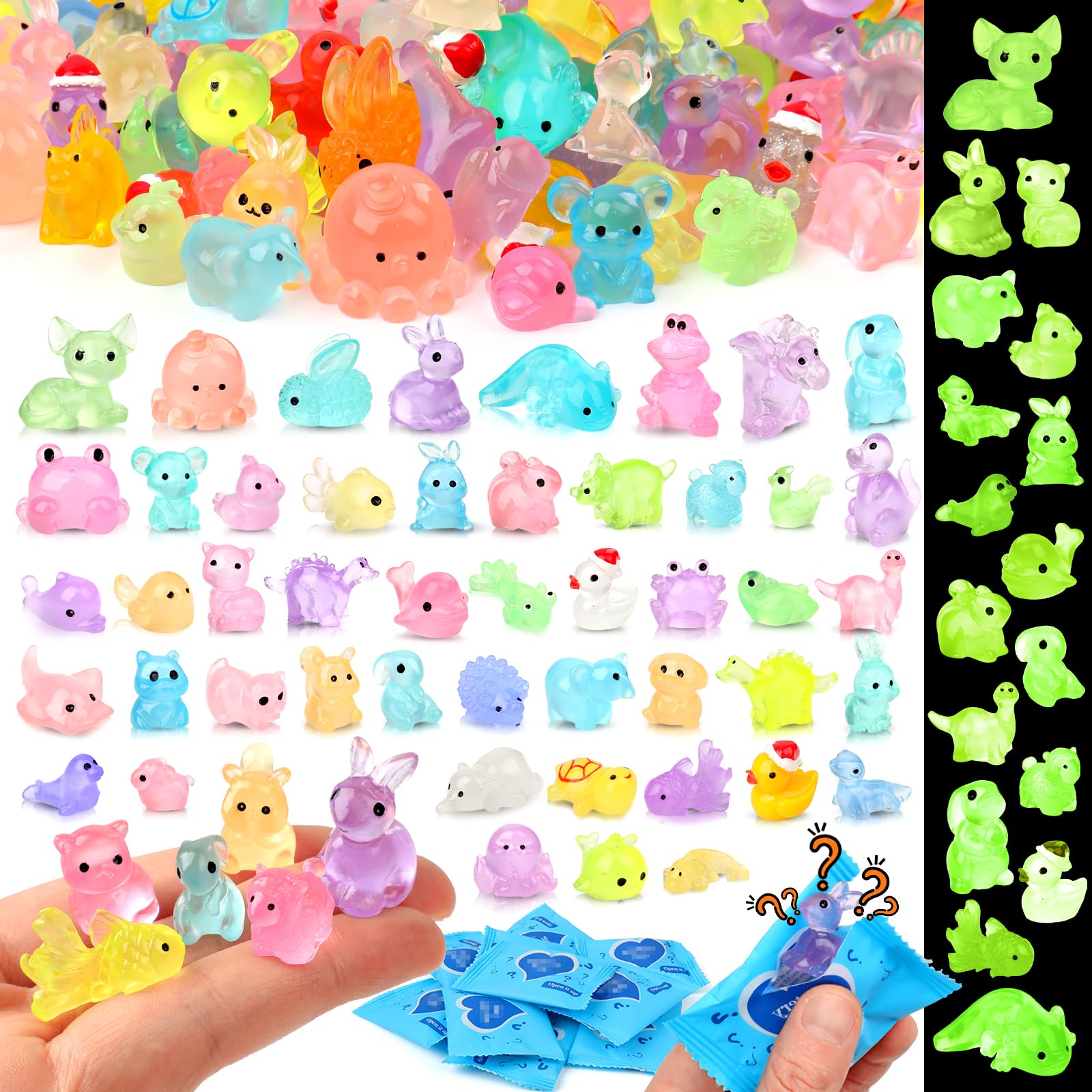 100PCS Mystery Bag Mini Resin Animals Luminous for Crafts Decor Mini Resin Ocean Animals Miniature Ornaments for Micro Landscape Garden Aquarium Dollhouse Party Favors Surprise Gifts for Kids