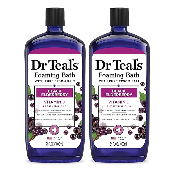 DR TEAL’S FOAMING BATH WITH PURE EPSOM SALT, BLACK ELDERBERRY WITH VITAMIN D, 34 FL OZ (PACK OF 2)