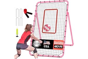 OLYBEAKA 5-Angle Adjustable Volleyball Rebounder Net 7x4ft, High Stable Bounce Back Training Equipment for Practicing Volleying Bumping Spiking with High-Tension Net, PU Volleyball and Pump, Stakes