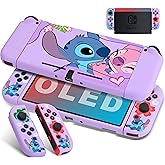 Xcitifun Protective Case Compatible with Nintendo Switch OLED TPU Cases for Girls Boys Kids Cartoon Cute Kawaii Switch 2021 Protect Shell Designed for Nintendo OLED Cover - Purple Kiss