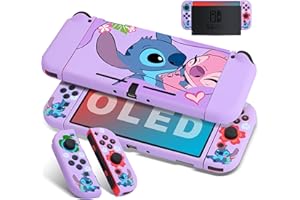 Xcitifun Protective Case Compatible with Nintendo Switch OLED TPU Cases for Girls Boys Kids Cartoon Cute Kawaii Switch 2021 Protect Shell Designed for Nintendo OLED Cover - Purple Kiss