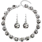 XILAZAB Grey/Blue Austrian Crystal Wedding Bridal Jewelry Set for Brides Bridesmaid, Gemstone Statement Necklace and Earring Set Formal Prom Jewelry Set for Silver-Tone Fit With Evening Dress
