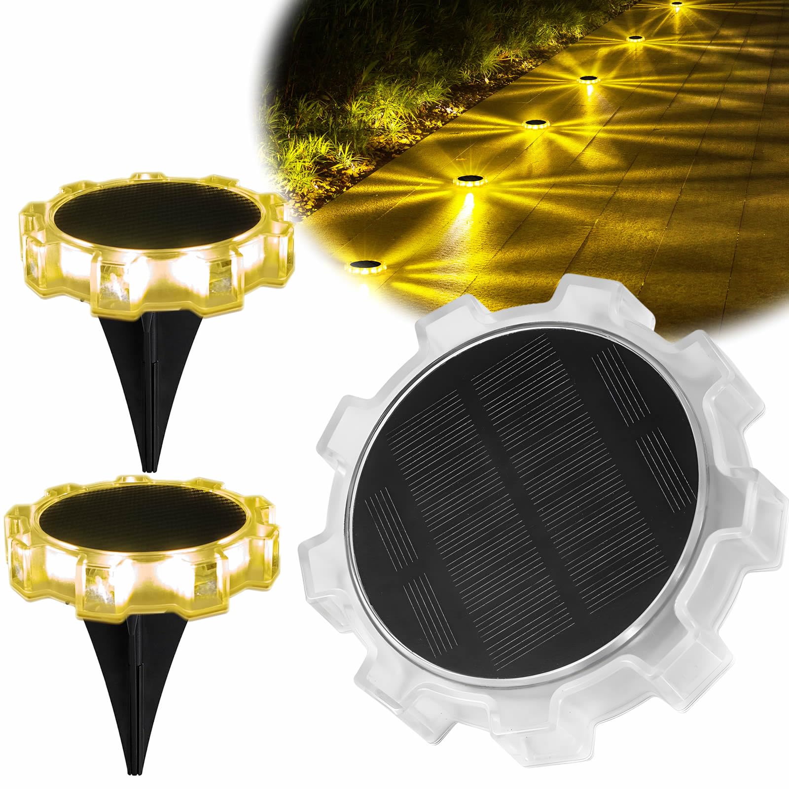 Emuteck Solar Streaming LED Wall and Ground Lights - 4 Modes, Auto Off/On, Waterproof Decorative Landscape Lighting for Porch, Fence, Garden, Patio, Deck, Pathway (Warm White, 2 Pack)