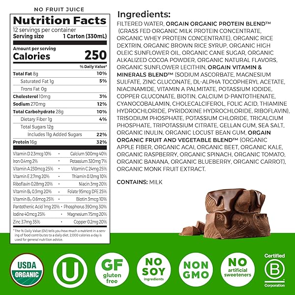 ORGAIN ORGANIC NUTRITIONAL PROTEIN SHAKE, CREAMY CHOCOLATE FUDGE – 16G GRASS FED WHEY PROTEIN, MEAL REPLACEMENT, 20 VITAMINS & MINERALS, FRUITS & VEGETABLES, GLUTEN FREE, NON-GMO, 11 FL OZ (12 PACK)