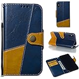 iPhone X Case,iPhone X (5.8") Stitching Slim Flip Leather Wallet Case with Kickstand Card Slot Simple Protective Cover Case For iPhone X (Blue)