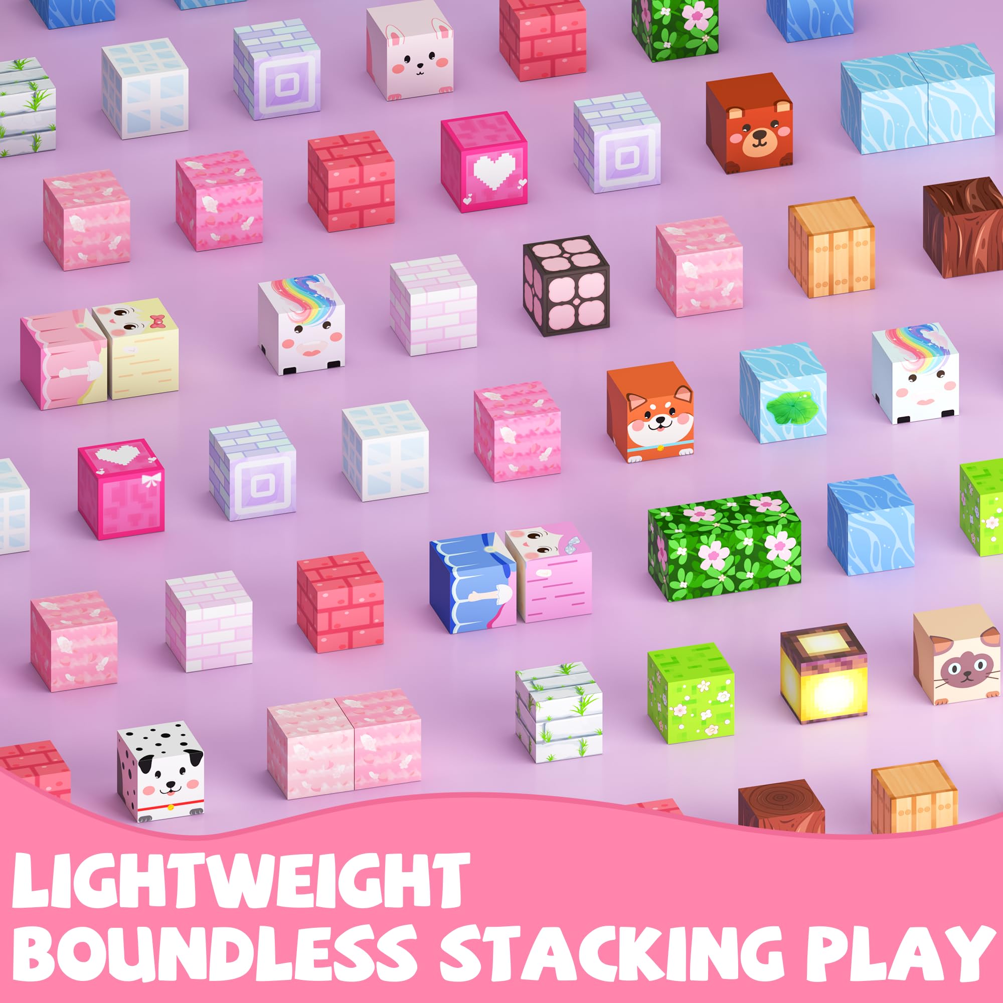 Winchoice 100PCS Magnetic Blocks Princess Building Toys for Girls 3+, Magnetic Cubes Sensory Gifts for Kids, Pink Magnet Blocks for Christmas Birthday, 1 Inch