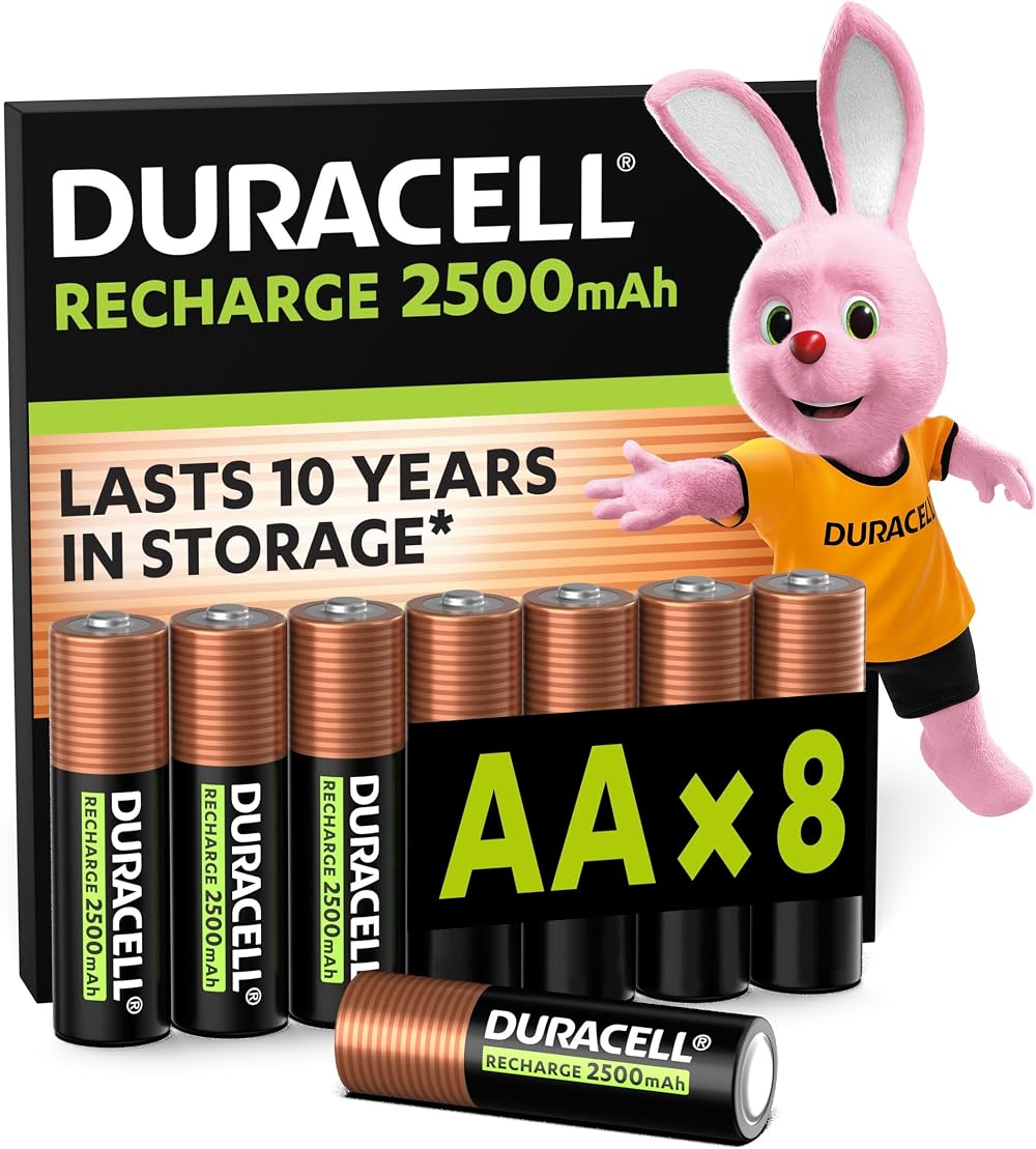 Duracell Rechargeable AA Batteries 8 Pack 2500 mAh NiMH Pre-Charged