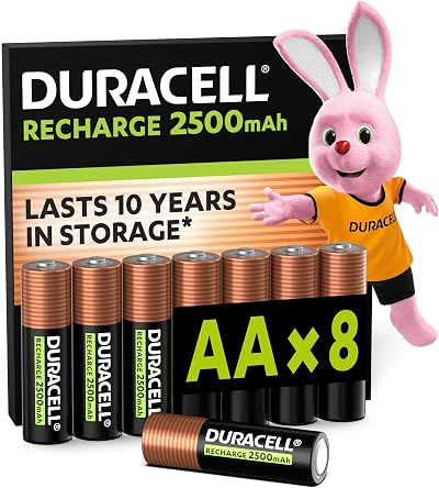 Duracell Rechargeable AA Batteries 8 Pack 2500 mAh NiMH Pre-Charged