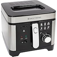 West Bend Deep Fryer with Adjustable Temperature Control Nonstick Basket Easy-View Window and Temperature Guide, Folding Hand
