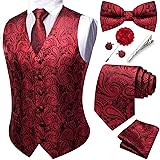 YOHOWA Formal Men Red Vest V-Neck Suit Vests Tie