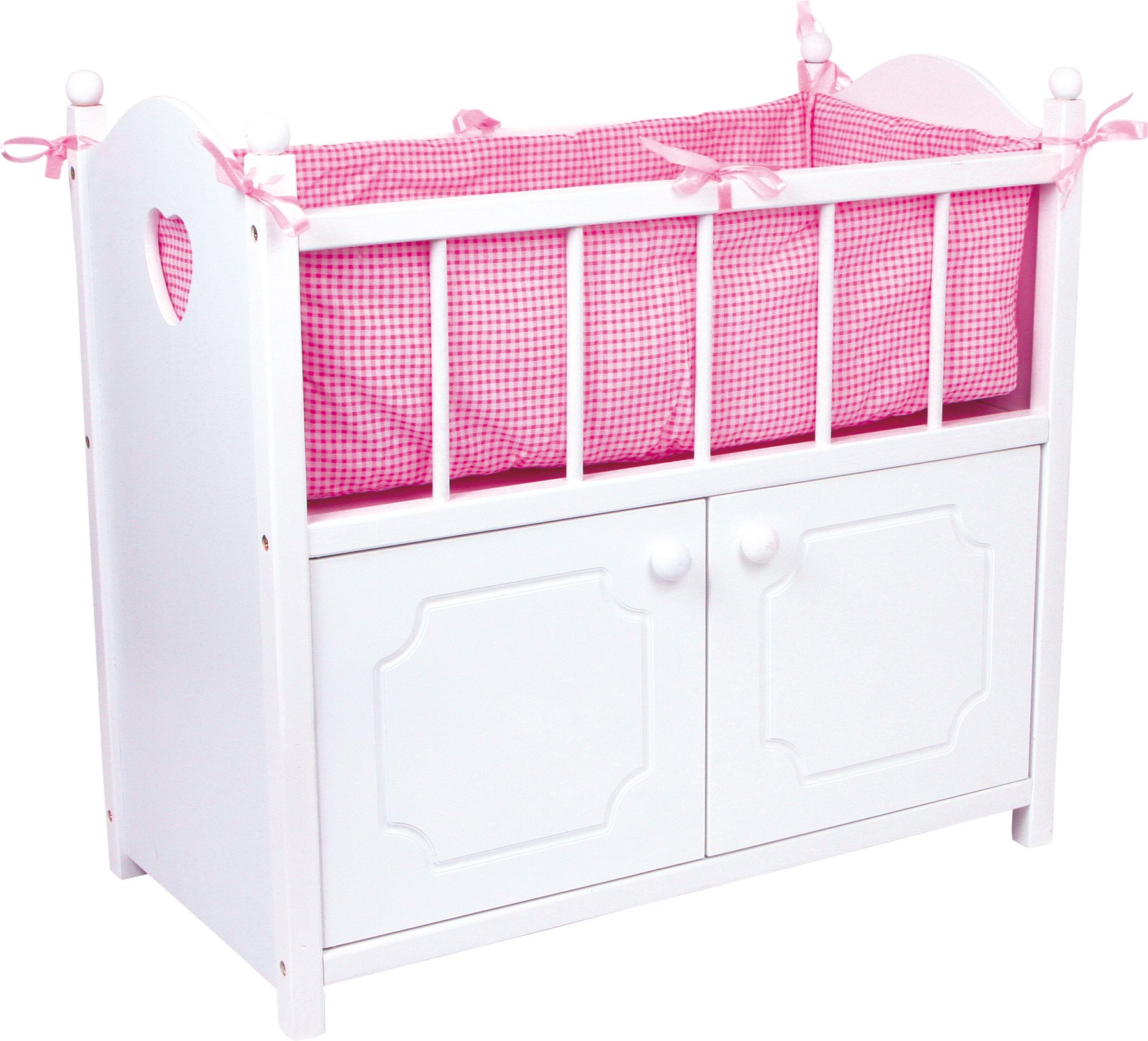 small foot 2875 Doll's bed with cupboard made of wood, Doll's bed made of white wood with pink border, from 3 years old