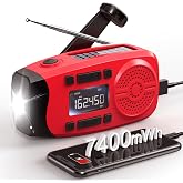 Runningsnail Emergency Weather Radio, 7400mWh Hand Crank Emergency Radio with LCD Display, Support Weather Alert Radio, USB/S