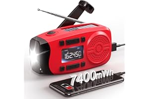 Runningsnail Emergency Weather Radio, 7400mWh Hand Crank Emergency Radio with LCD Display, Support Weather Alert Radio, USB/Solar/Hand Crank, 1W Flashlight & SOS Alarm for Outdoor & Home Emergency