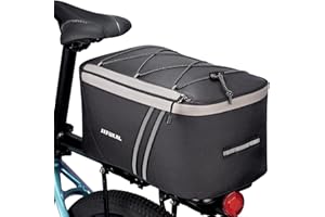 JXFUKAL Rear Bike Rack Bag with Rain Cover, 7L/9L/10L/12L Waterproof Bicycle Ebike Saddle Bag Cycling Pannier Trunk Carrier with Reflector & Adjustable Cord for Commuter Travel Outdoor