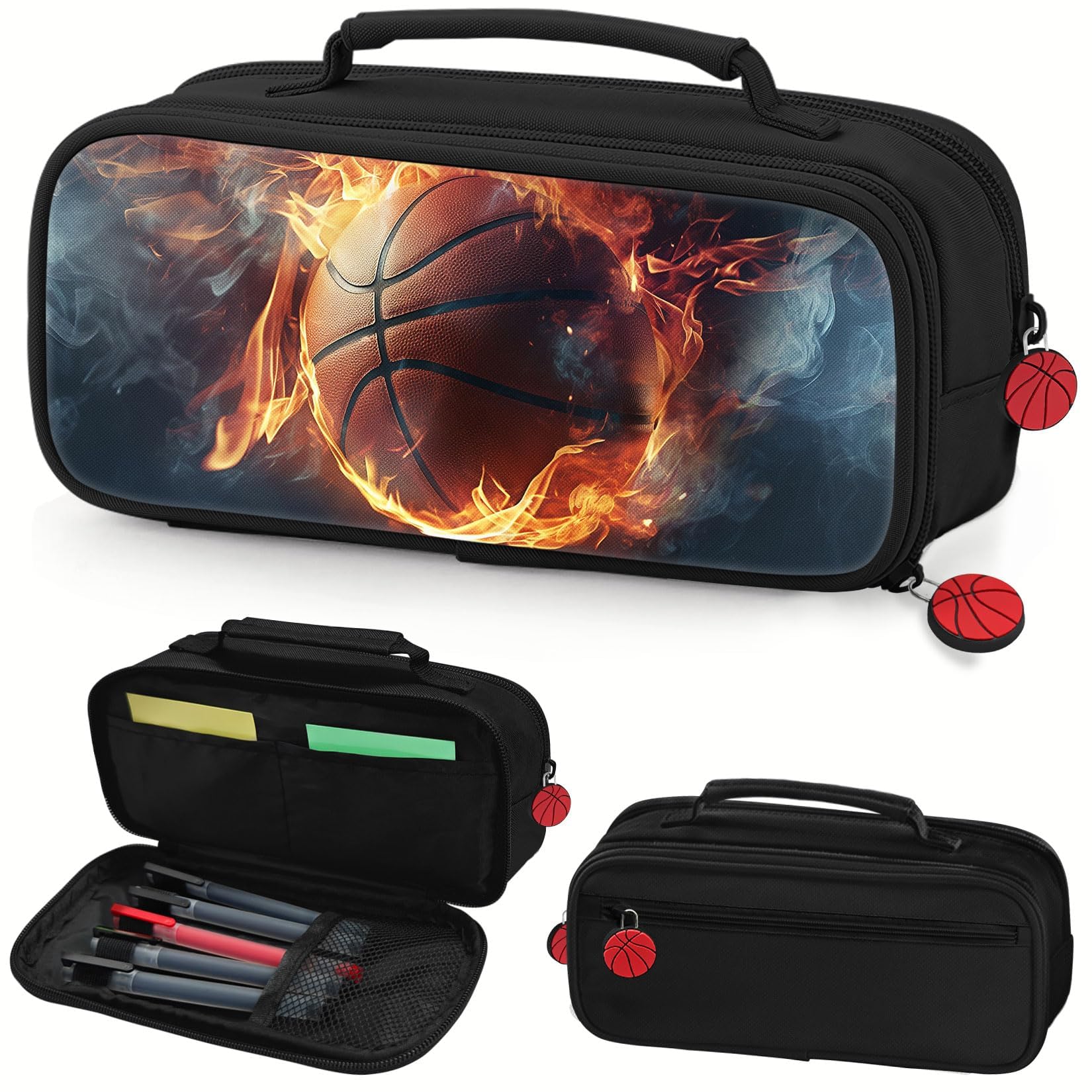 Photo 1 of Fitvc Basketball Pencil Case for Boys - Large Pencil Pouch for Boys with Zipper Compartments & Handle - Big Capacity Pen Organizer Box Bag for Kids Teens School Supplies