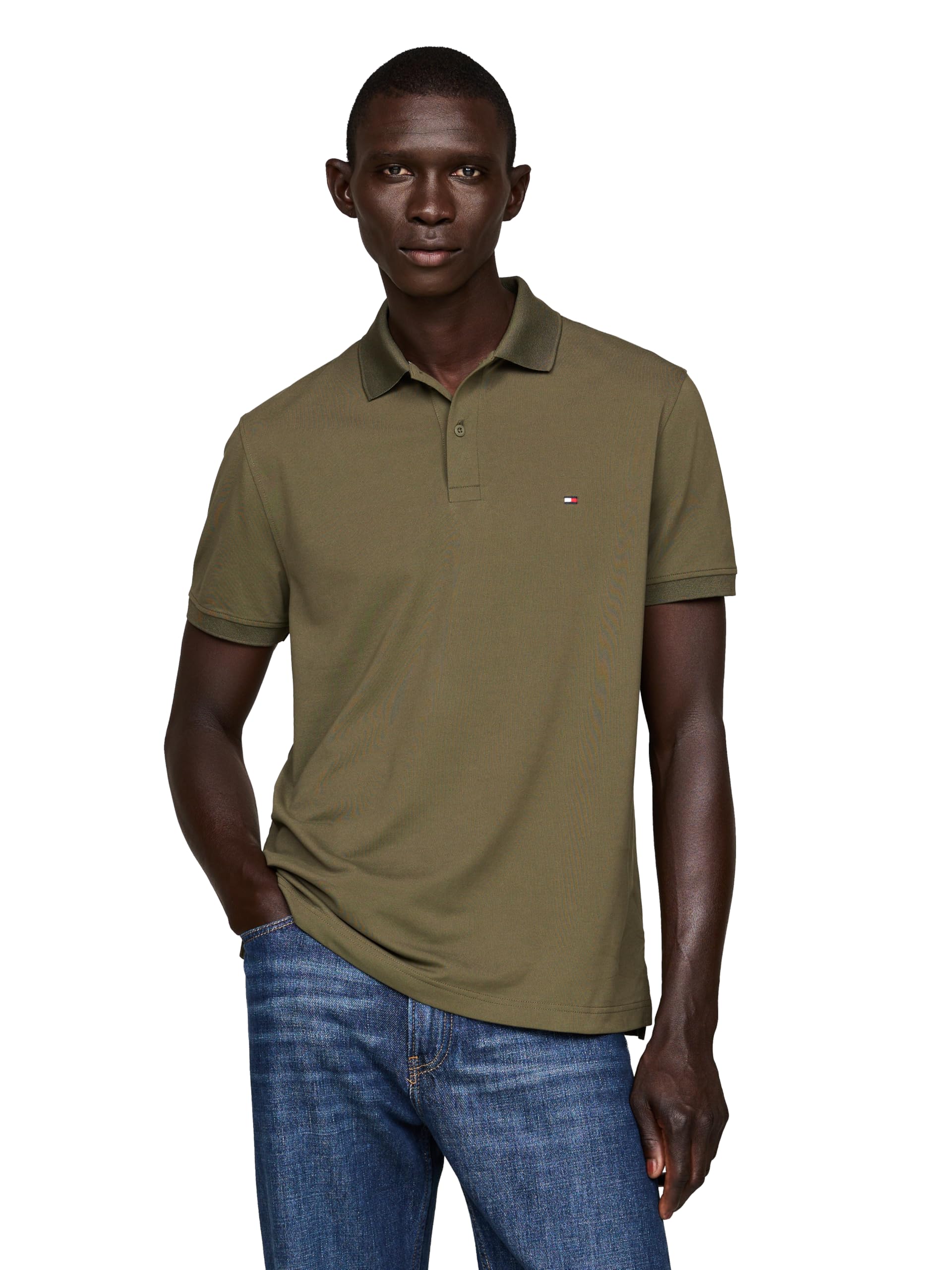 Tommy Hilfger Men’s Performance Pique Regular Short Sleeve Polo Army Green