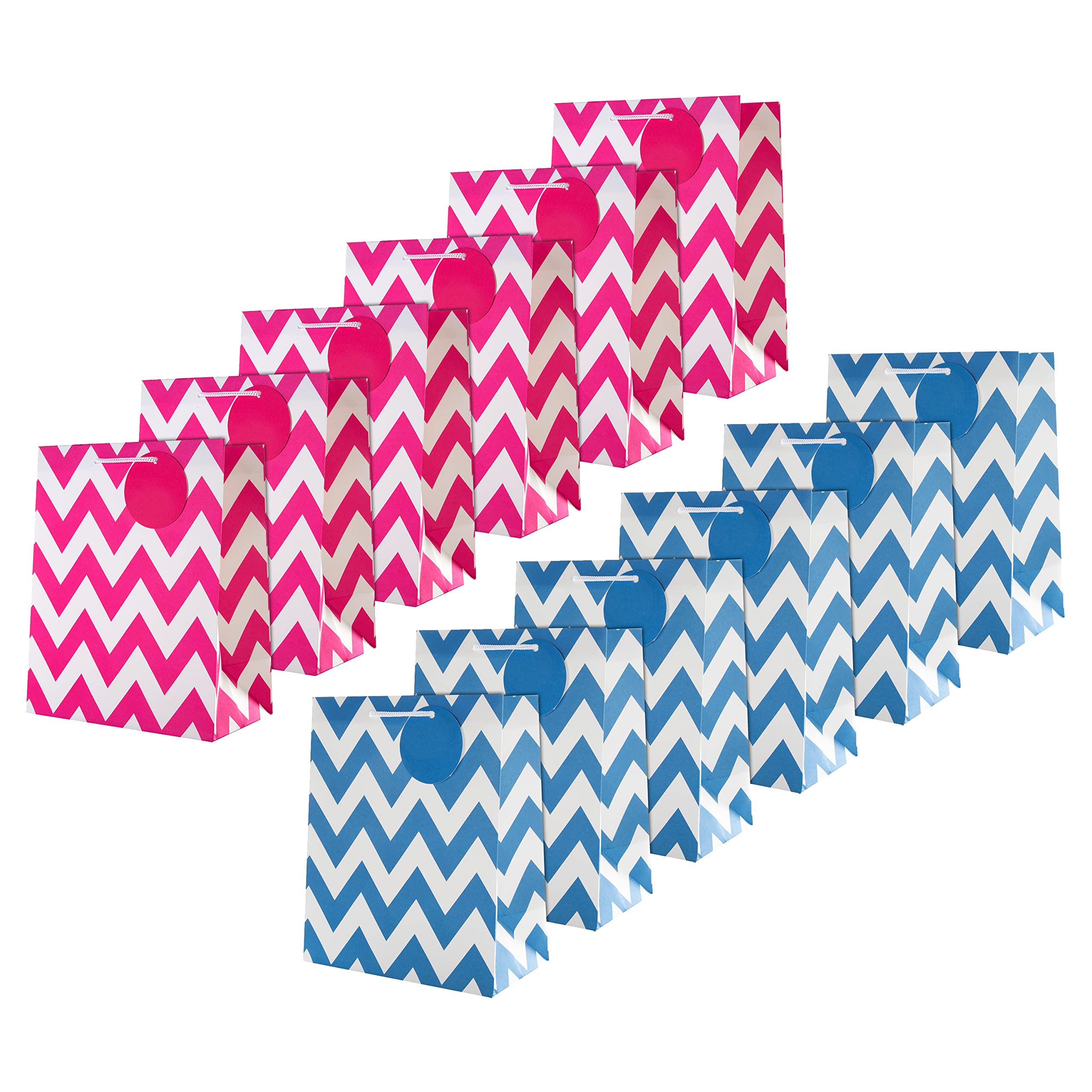 Hallmark Multi Occasion Gift Bags Bundle - 12 Medium Size Bags in 1 Contemporary Design (6 Pink and 6 Blue)