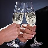 Set of 2 Personalized Champagne Flutes, Custom Engraved Toasting Glasses for Wedding, Anniversary, Bride & Groom, Couples, Laser Etched Elegant Flute Glasses for Celebrations & Gifts