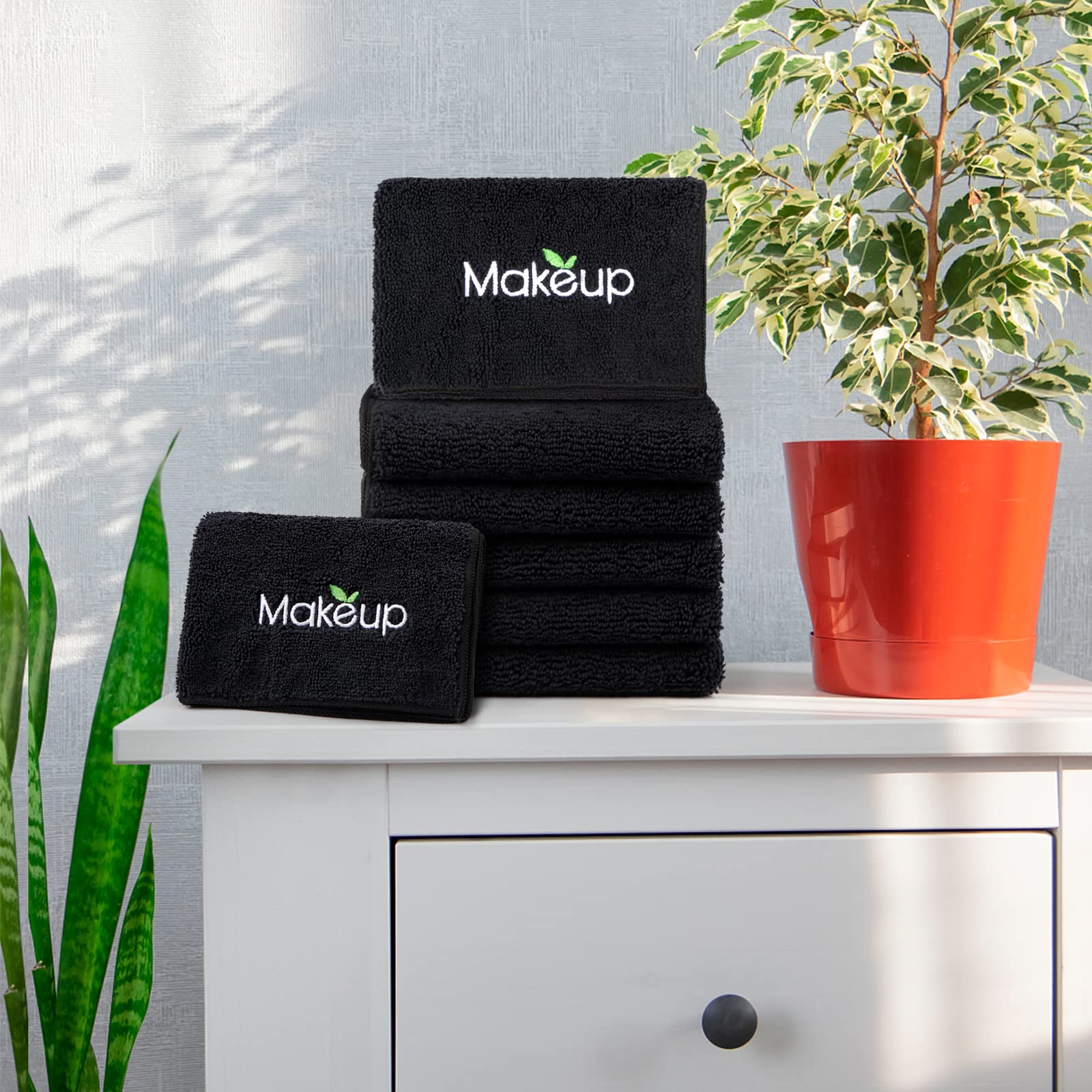 Orighty Microfiber Makeup Remover Cloths - Super Soft, Quick Dry Face Towels for Cleansing, 13 x 13 Inch, 6 Count, Black