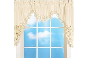 Collections Etc Elegant Scalloped Design Cut-Out and Embroidered Scroll Window Valance with Rod Pocket Top for Easy Hanging, Cream, 58" X 36"