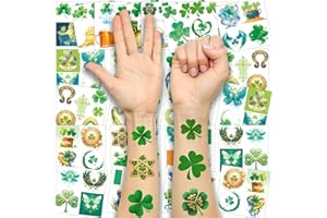 CUTELIILI St. Patrick's Day Shamrock Decorations Temporary Tattoos & Face Stickers, Waterproof Saint Patrick's Day Clover Tattoos Art Make up Deco Irish Party Favors