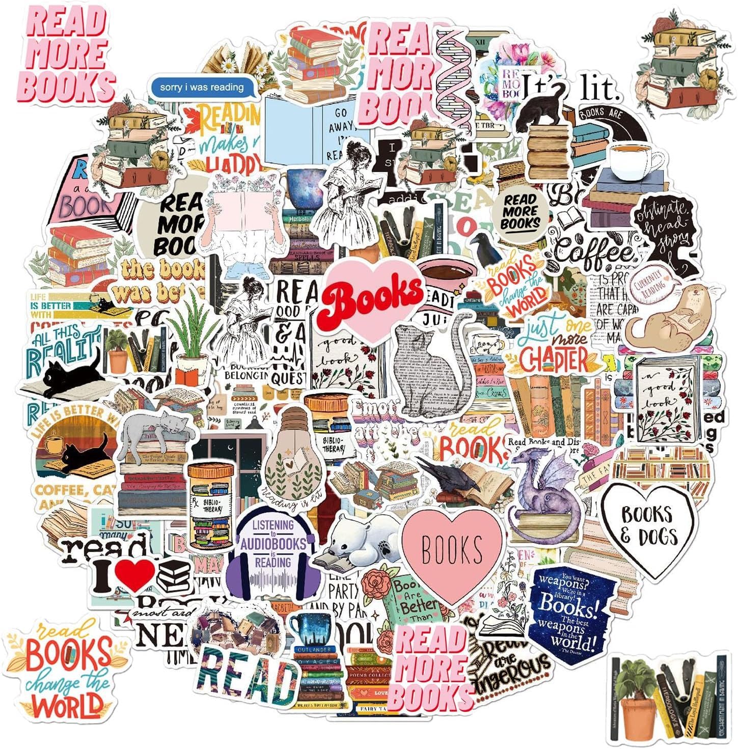 200PCS Reading Stickers - Lovers & Motivational Quote Packs for Kids, Students & Teachers - Vinyl Waterproof Cute Decals for Books, Laptops & Skateboards — image 1