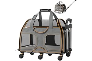 Katziela Rolling Pet Carrier - Airline Compliant with Removable Wheels - TSA Approved for Small Dogs and Cats - Soft FAA Travel Airplane Underseat Wheeled Luggage