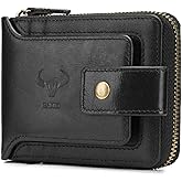 BAIGIO Genuine Leather Wallets for Men Multi Card Purse with Zipper Wallet Men RFID Blocking Coin Pocket (Black)