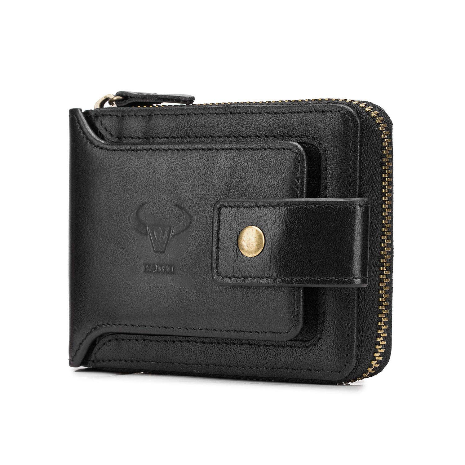 Photo 1 of BAIGIO Genuine Leather Wallets for Men Multi Card Purse with Zipper Wallet Men RFID Blocking Coin Pocket (Black)