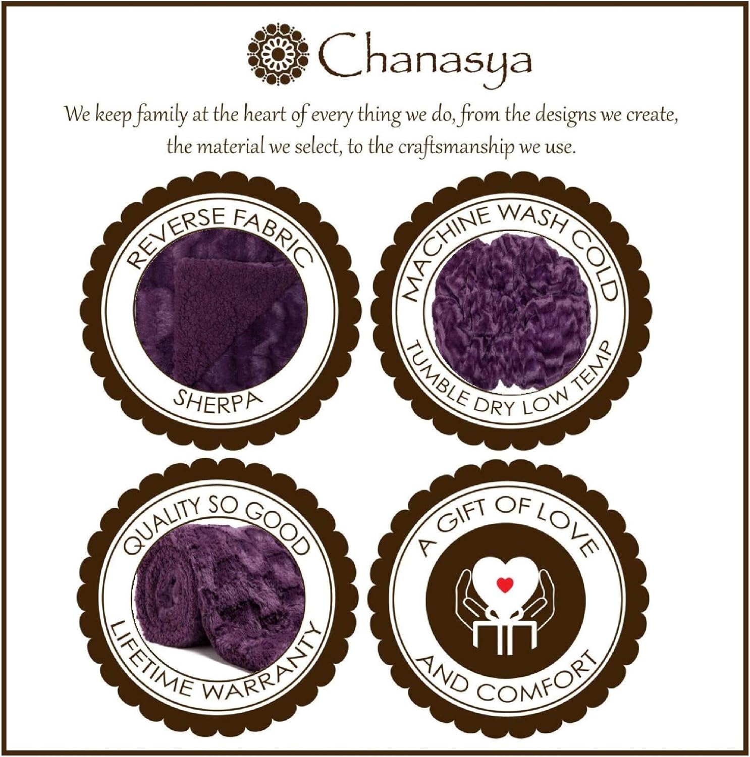 Chanasya Fuzzy Faux Fur Elegant Rectangular Embossed Throw Blanket - Plush Sherpa Microfiber Purple Blanket for Bed Couch (60x70 Inches) Aubergine: Home & Kitchen