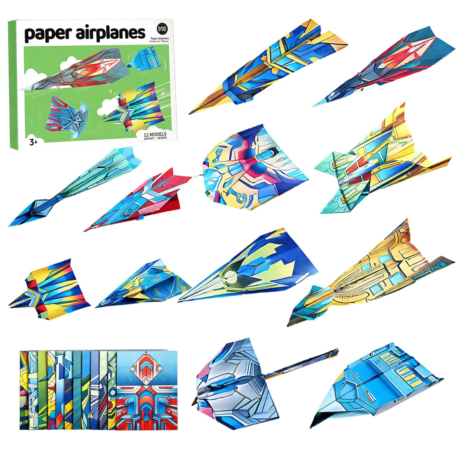 BAGUBDR 36 Sheets Paper Planes, Paper Airplane Kit, Paper Airplane Book, Foldable Paper Aircraft for Creative Activity, Educational Tool with Storage Box