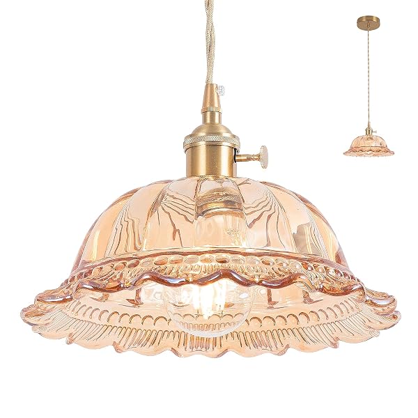 NOGCEW VINTAGE PENDANT LIGHT, 9.81″ AMBER PENDANT LIGHTS...