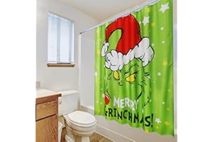 BROENO Christmas Shower Curtain with 12 Hooks for Bathroom, Shower Curtain Set Polyester Washable Holiday Winter Decor Christmas Decorations 72" x 72" (GreenA)
